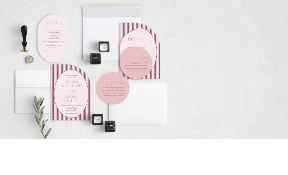 Stacked Wedding Invitations with coordinating items