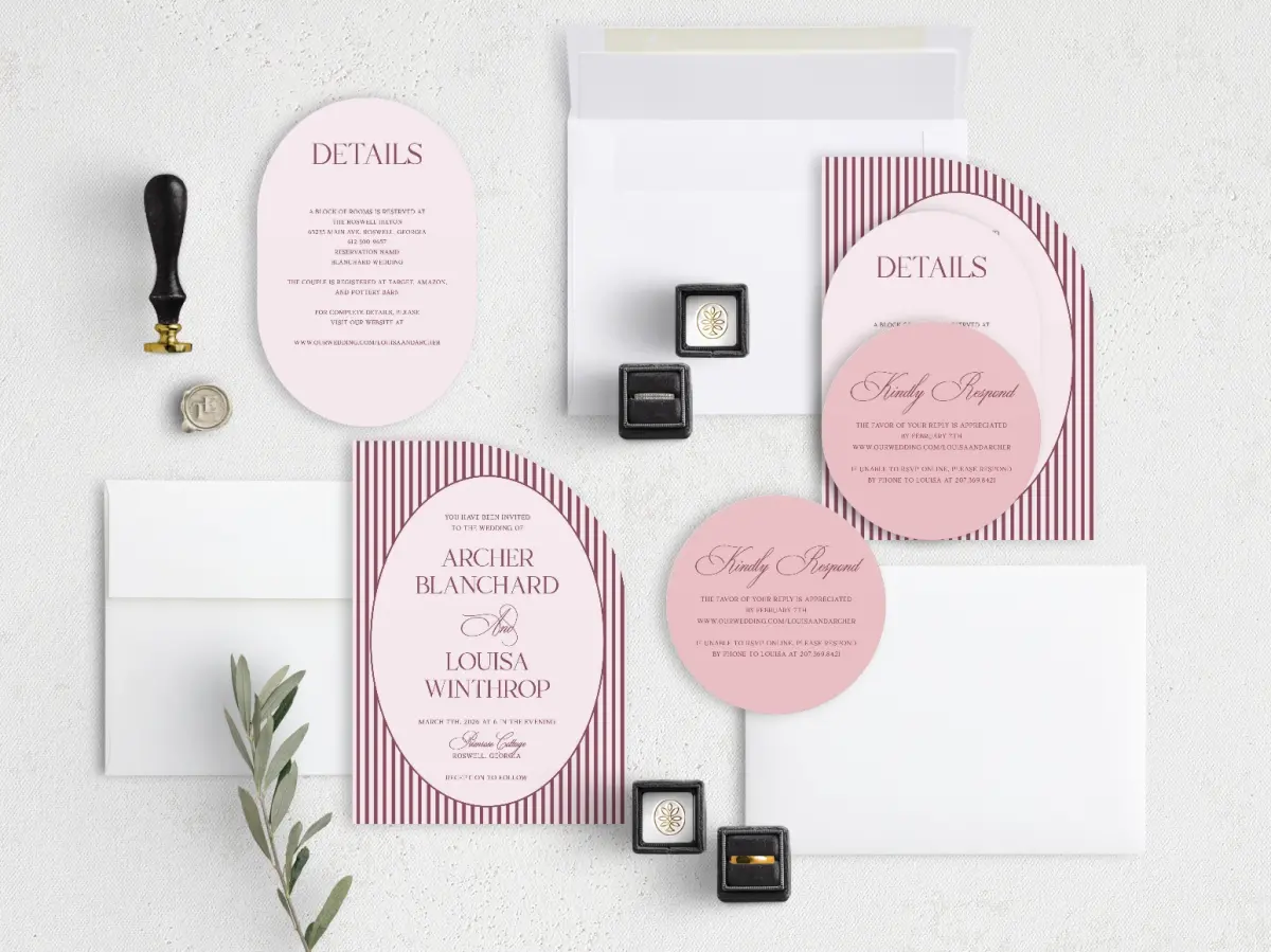 Stacked Wedding Invitations with coordinating items