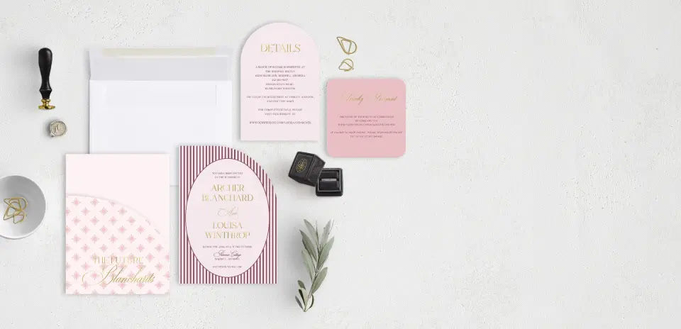 Stacked Wedding Invitations with pocket and coordinating items