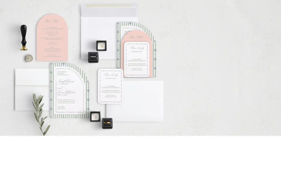 Stacked Wedding Invitations with coordinating items