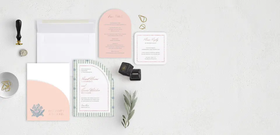 Stacked Wedding Invitations with pocket and coordinating items