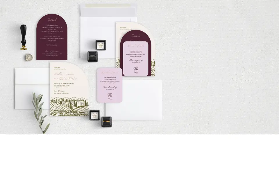 Stacked Wedding Invitations with coordinating items