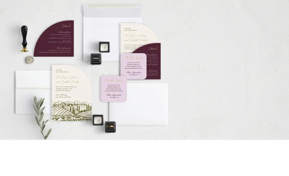 Stacked Wedding Invitations with coordinating items