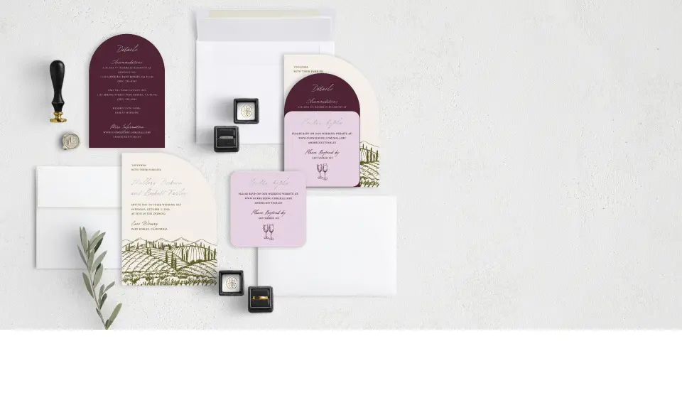 Stacked Wedding Invitations with coordinating items