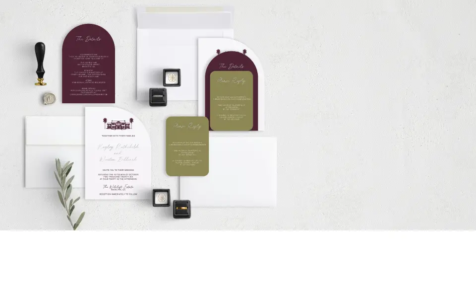 Stacked Wedding Invitations with coordinating items