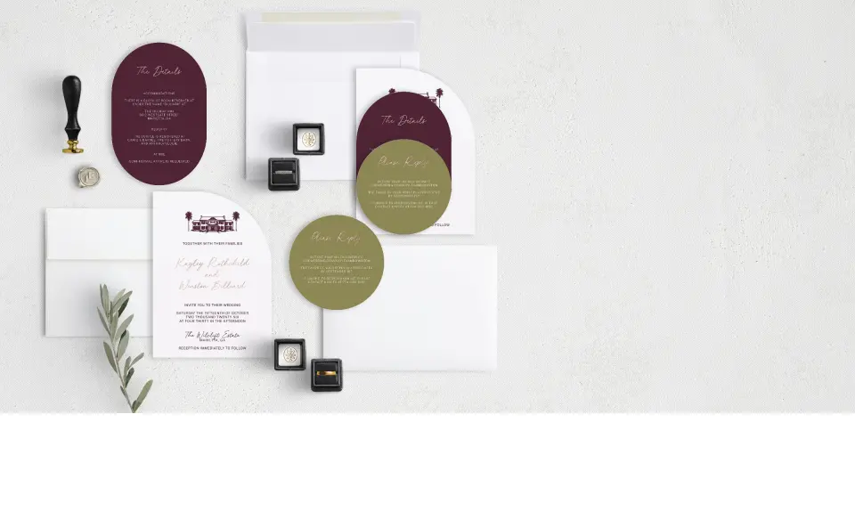 Stacked Wedding Invitations with coordinating items