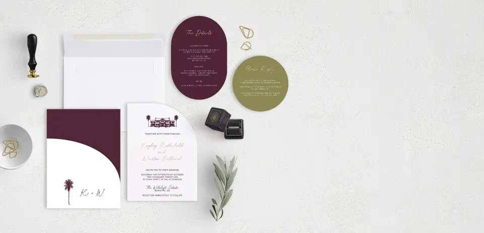 Stacked Wedding Invitations with pocket and coordinating items