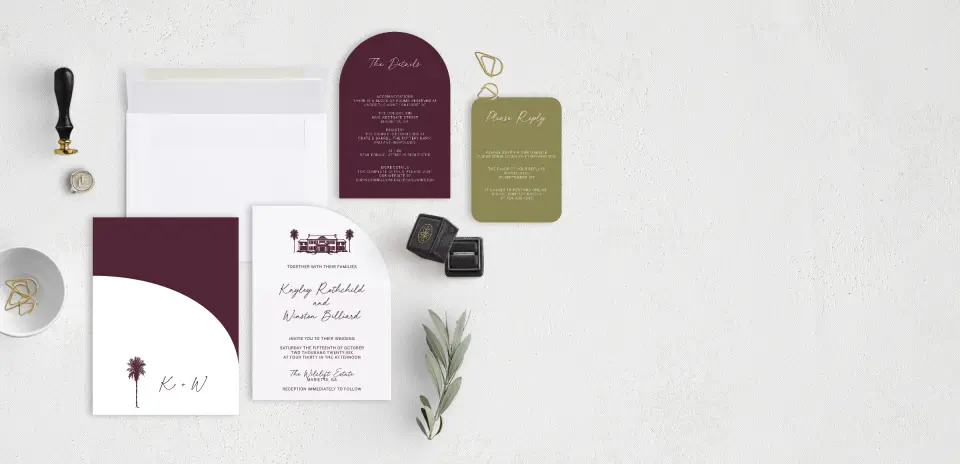 Stacked Wedding Invitations with pocket and coordinating items