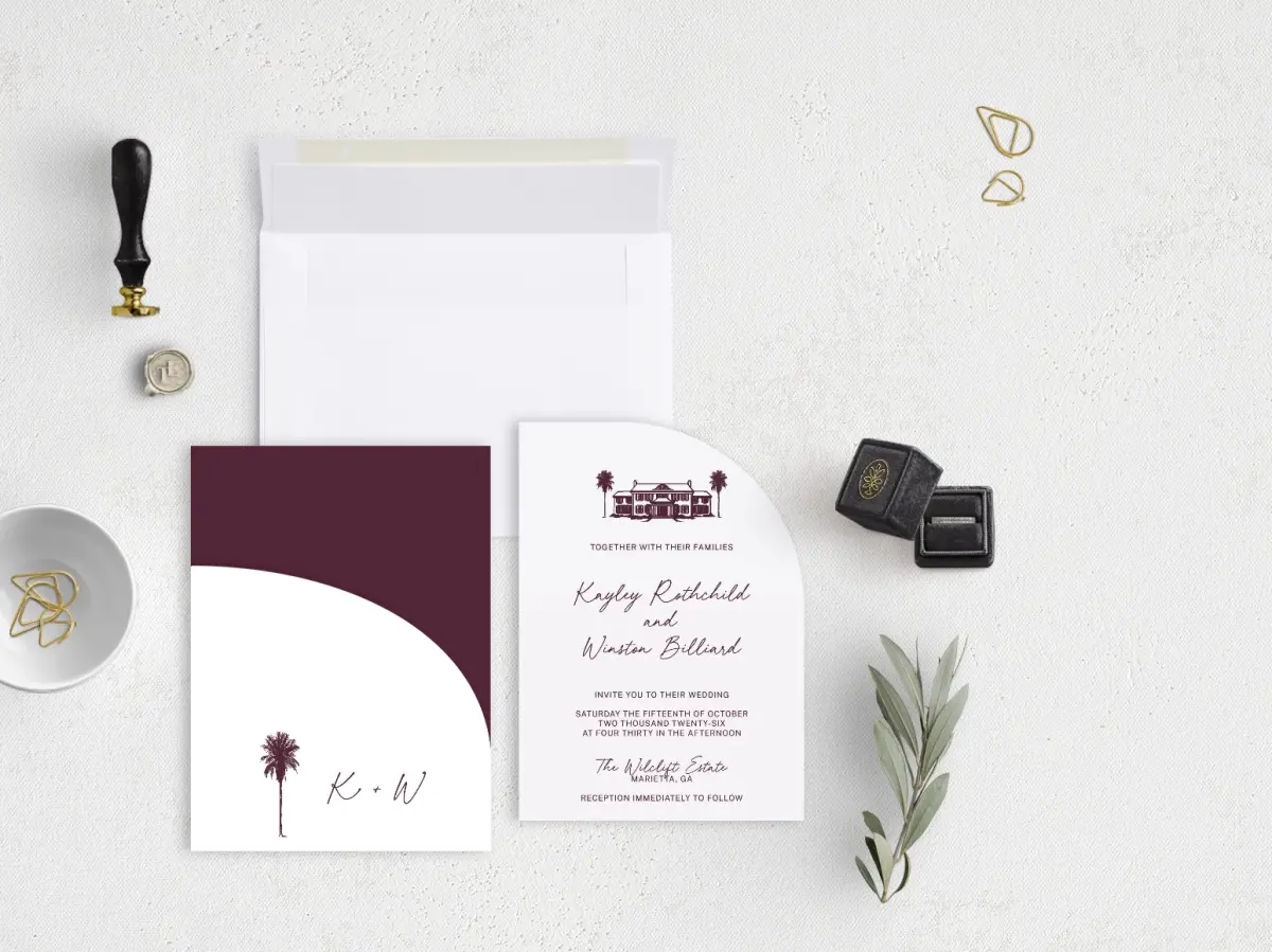 Stacked Wedding Invitations with pocket and coordinating items