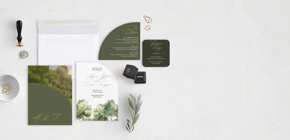 Stacked Wedding Invitations with pocket and coordinating items