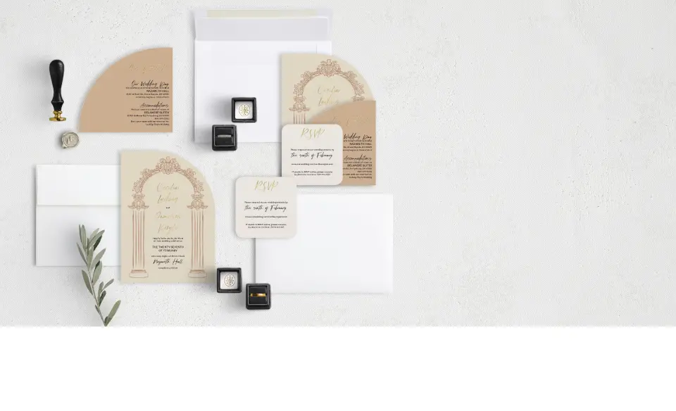 Stacked Wedding Invitations with coordinating items