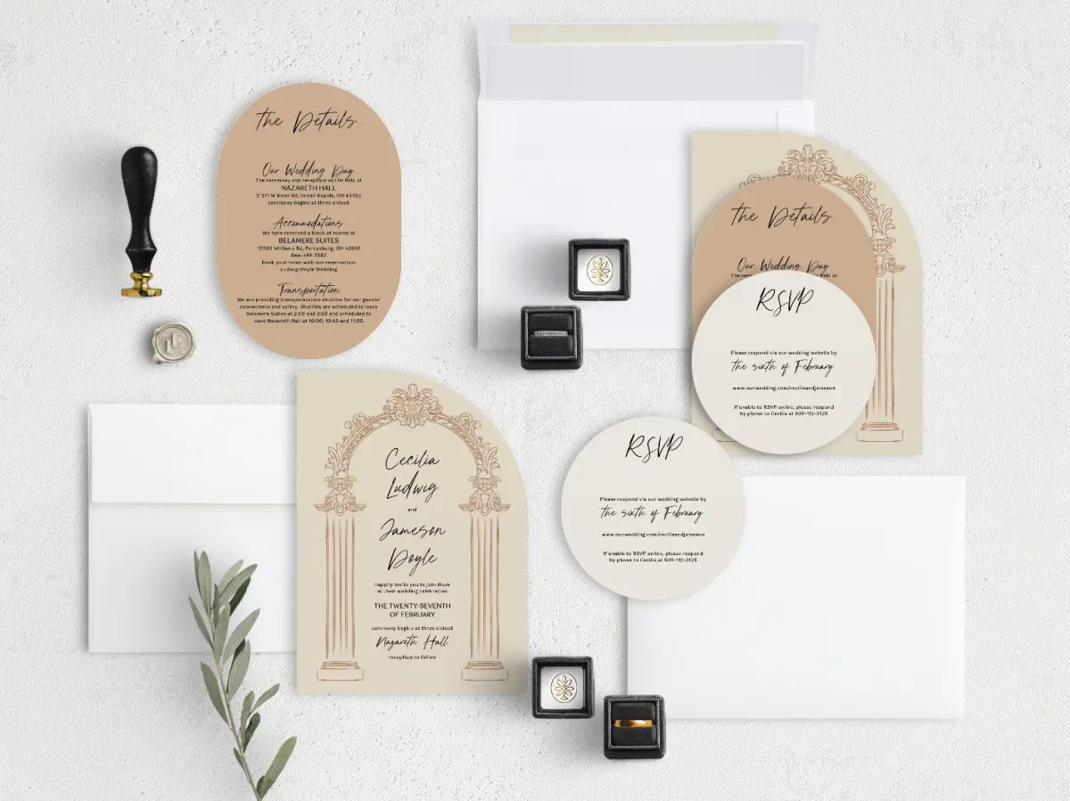 Stacked Wedding Invitations with coordinating items