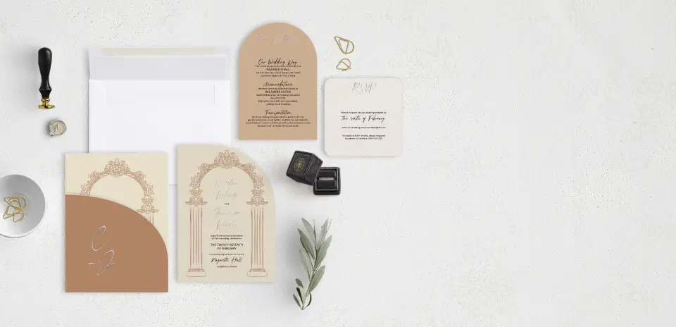 Stacked Wedding Invitations with pocket and coordinating items