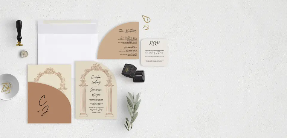 Stacked Wedding Invitations with pocket and coordinating items