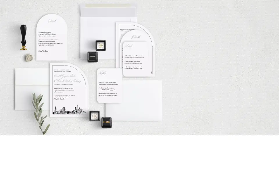 Stacked Wedding Invitations with coordinating items