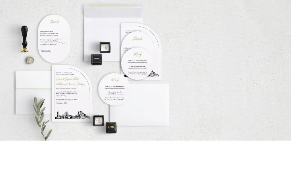 Stacked Wedding Invitations with coordinating items