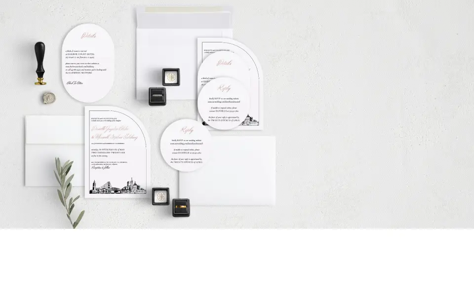 Stacked Wedding Invitations with coordinating items