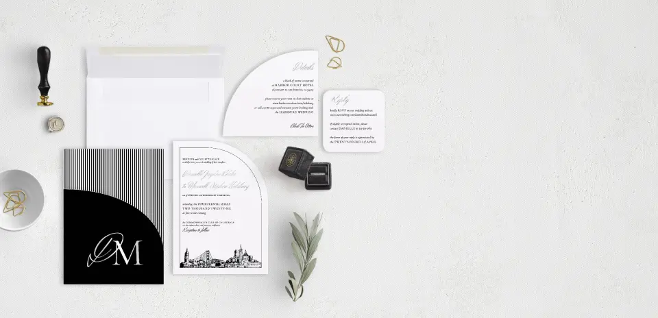 Stacked Wedding Invitations with pocket and coordinating items