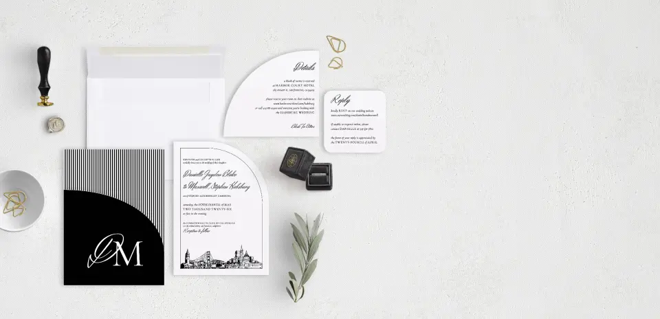 Stacked Wedding Invitations with pocket and coordinating items