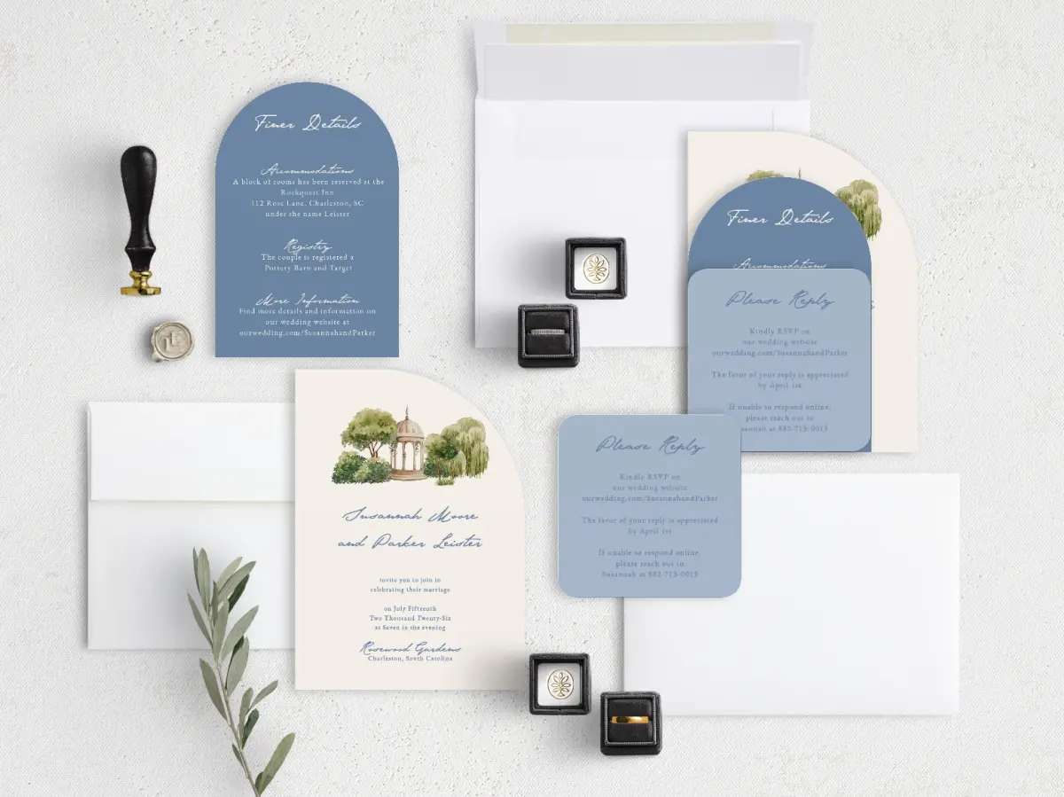Stacked Wedding Invitations with coordinating items