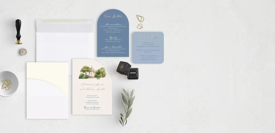 Stacked Wedding Invitations with pocket and coordinating items