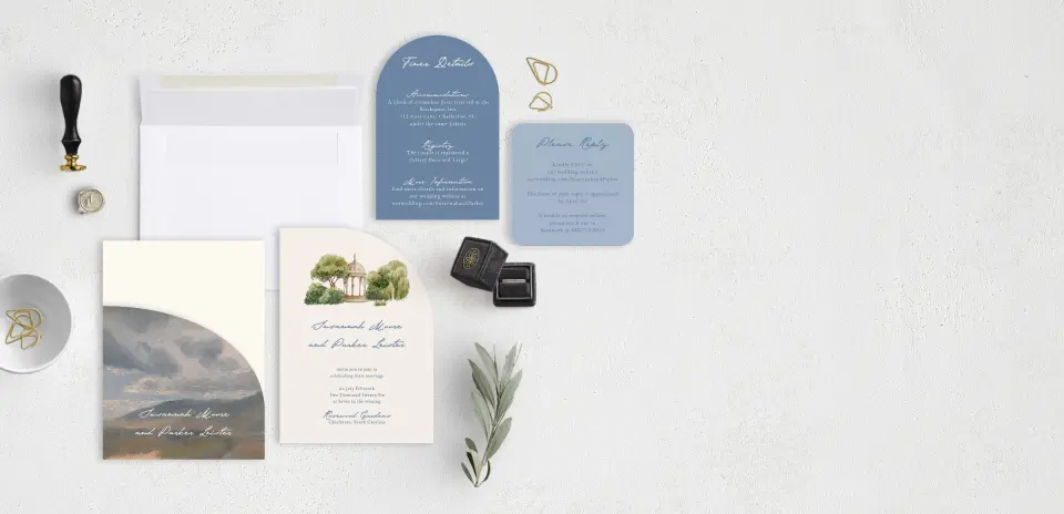 Stacked Wedding Invitations with pocket and coordinating items