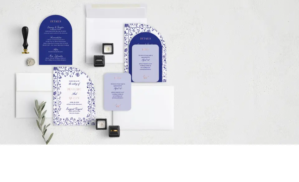 Stacked Wedding Invitations with coordinating items