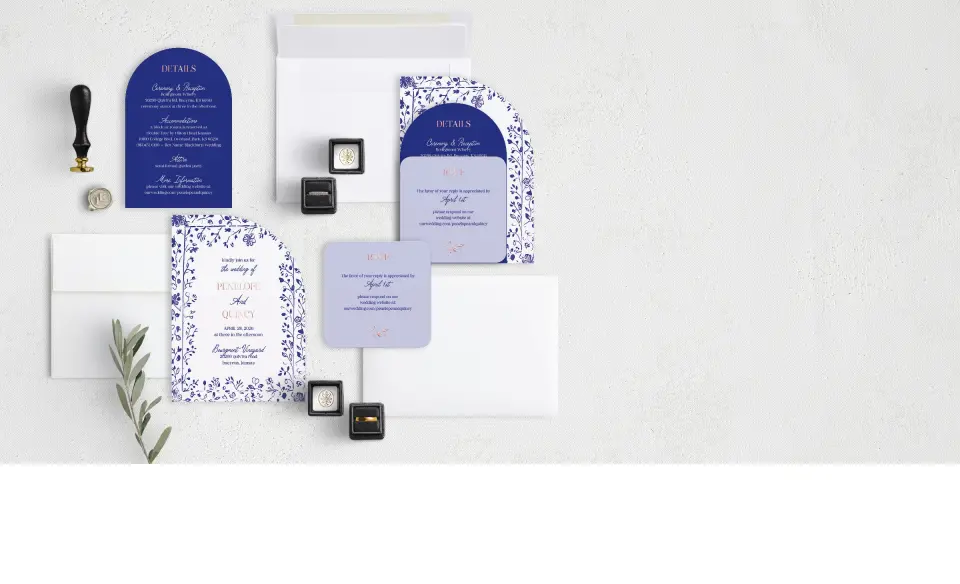 Stacked Wedding Invitations with coordinating items