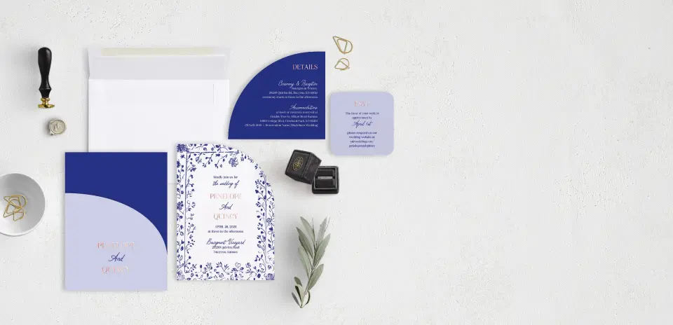 Stacked Wedding Invitations with pocket and coordinating items