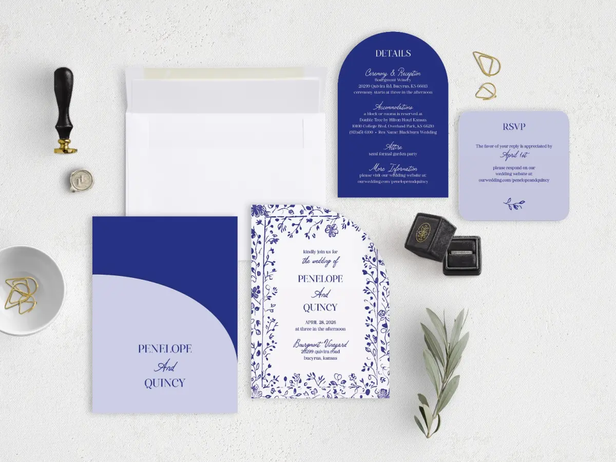 Stacked Wedding Invitations with pocket and coordinating items