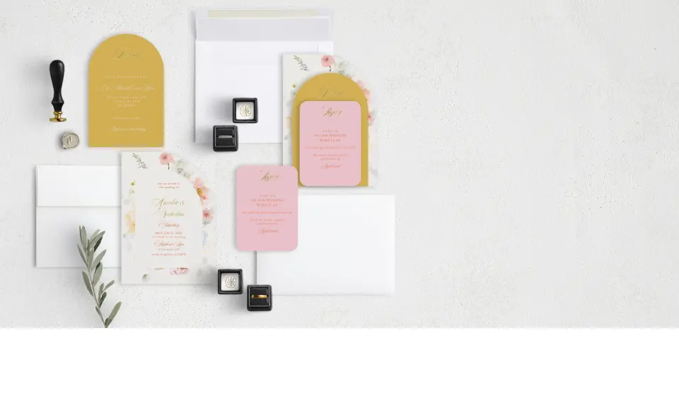 Stacked Wedding Invitations with coordinating items