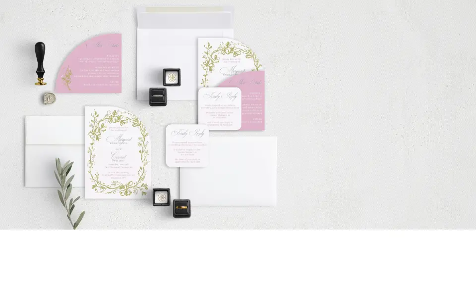 Stacked Wedding Invitations with coordinating items