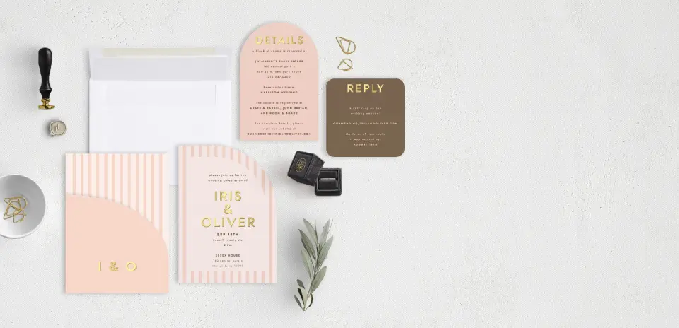 Stacked Wedding Invitations with pocket and coordinating items