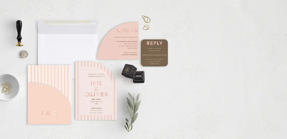 Stacked Wedding Invitations with pocket and coordinating items