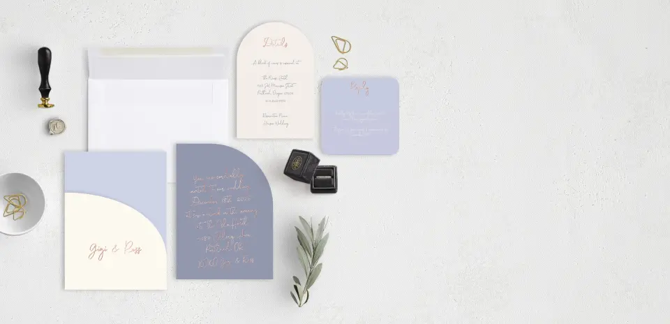 Stacked Wedding Invitations with pocket and coordinating items