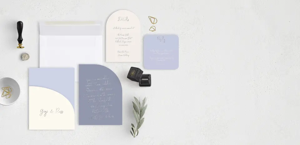 Stacked Wedding Invitations with pocket and coordinating items