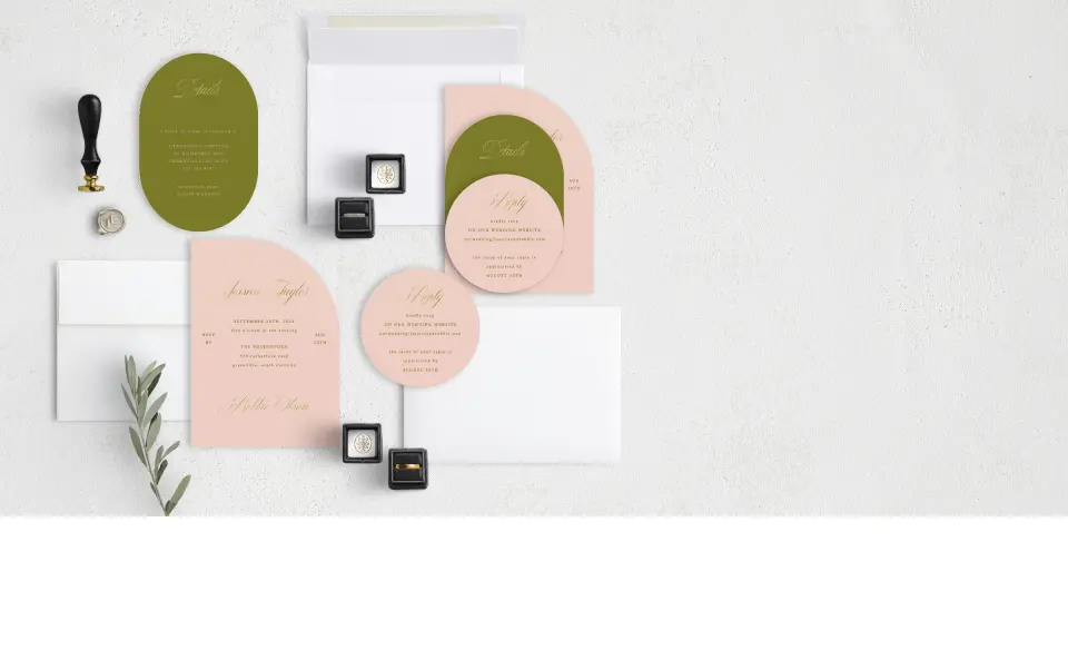 Stacked Wedding Invitations with coordinating items