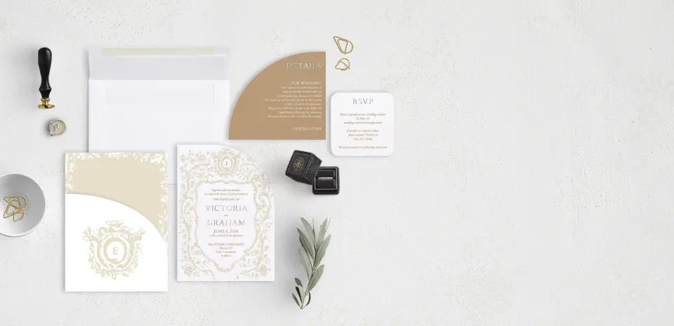 Stacked Wedding Invitations with pocket and coordinating items