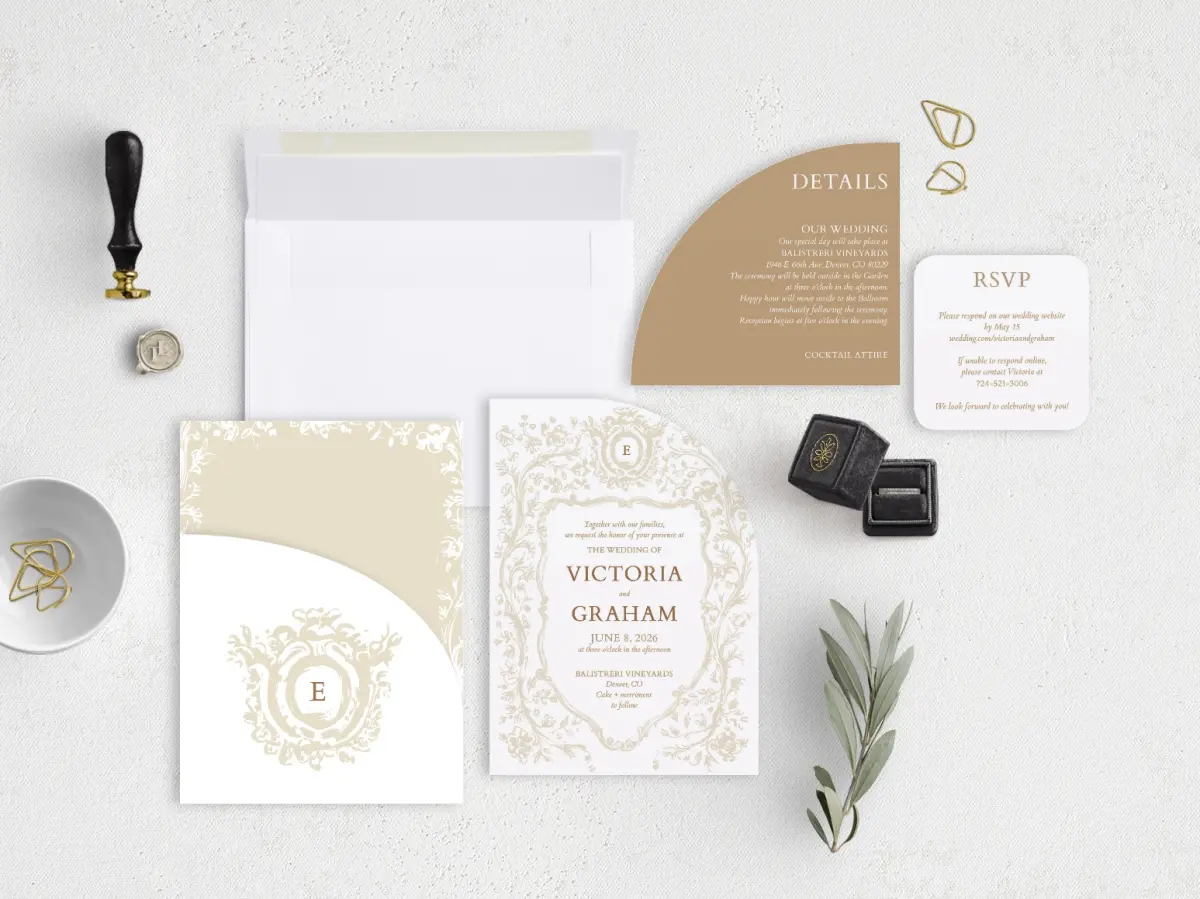Stacked Wedding Invitations with pocket and coordinating items