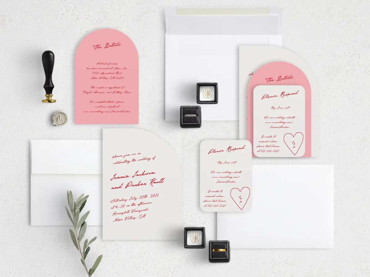 Stacked Wedding Invitations with coordinating items