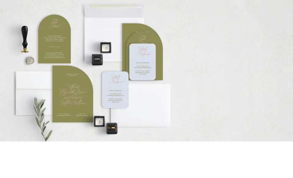 Stacked Wedding Invitations with coordinating items