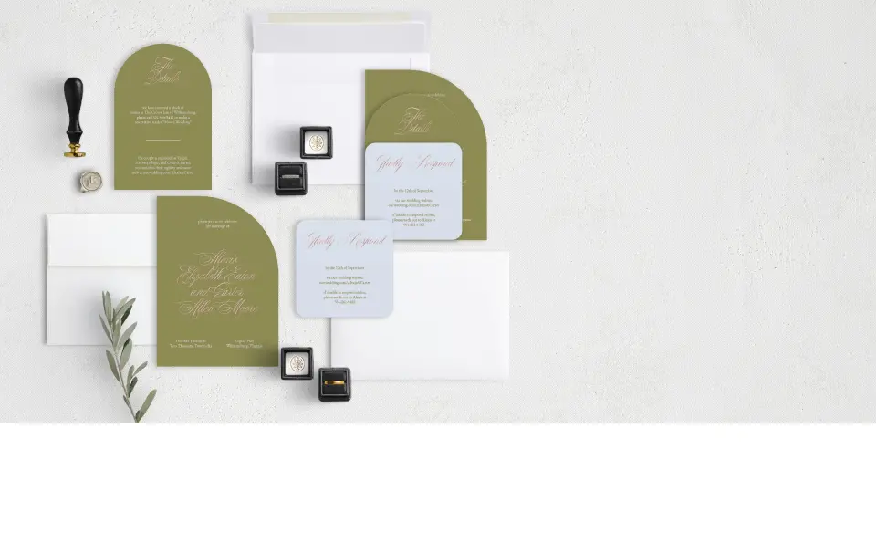 Stacked Wedding Invitations with coordinating items