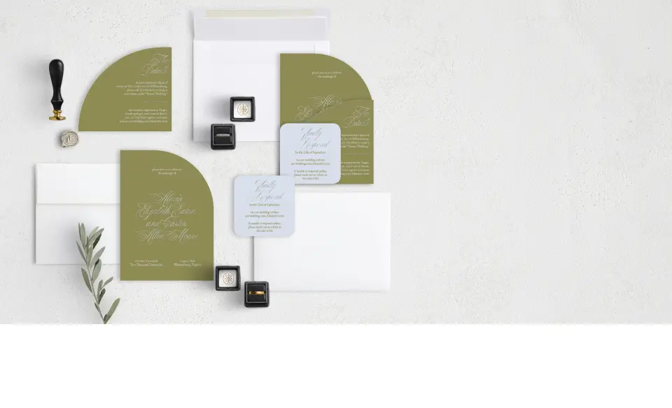 Stacked Wedding Invitations with coordinating items