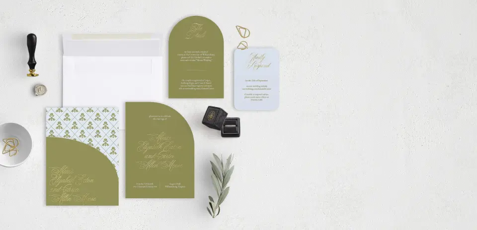 Stacked Wedding Invitations with pocket and coordinating items