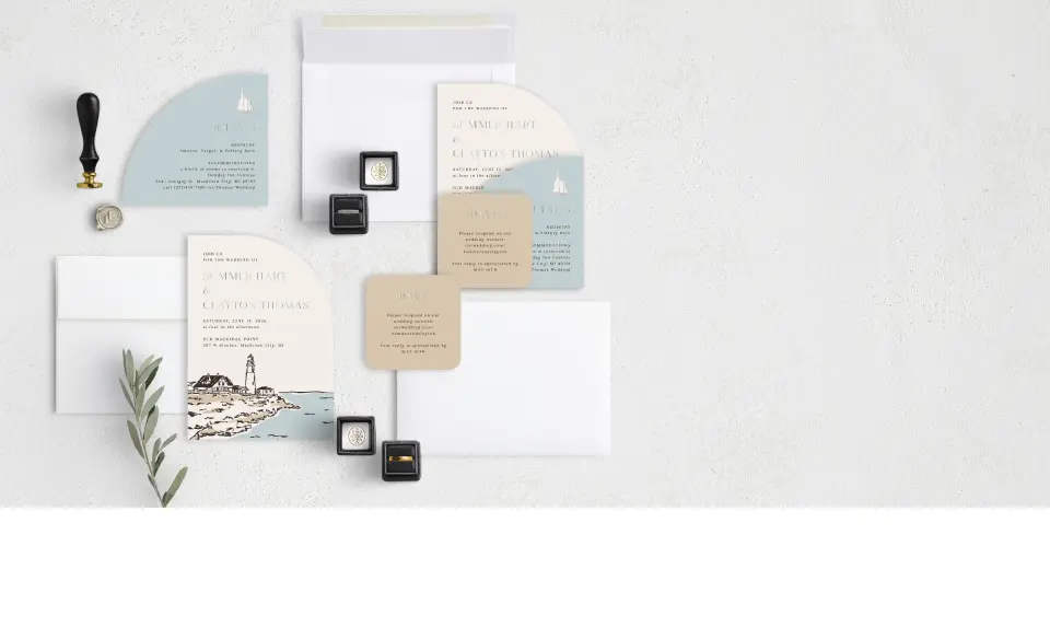 Stacked Wedding Invitations with coordinating items