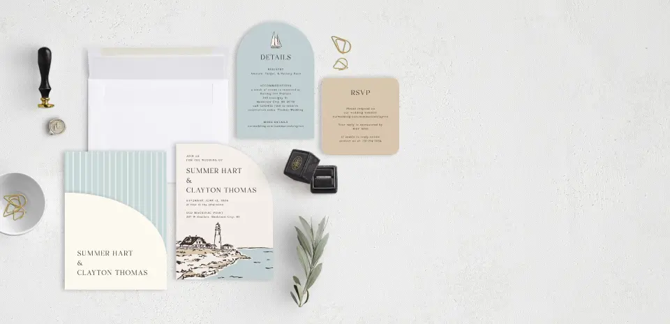Stacked Wedding Invitations with pocket and coordinating items