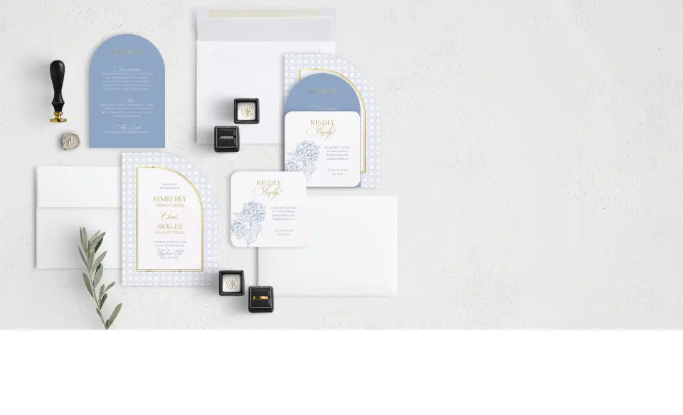 Stacked Wedding Invitations with coordinating items