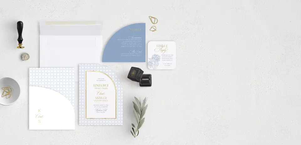 Stacked Wedding Invitations with pocket and coordinating items