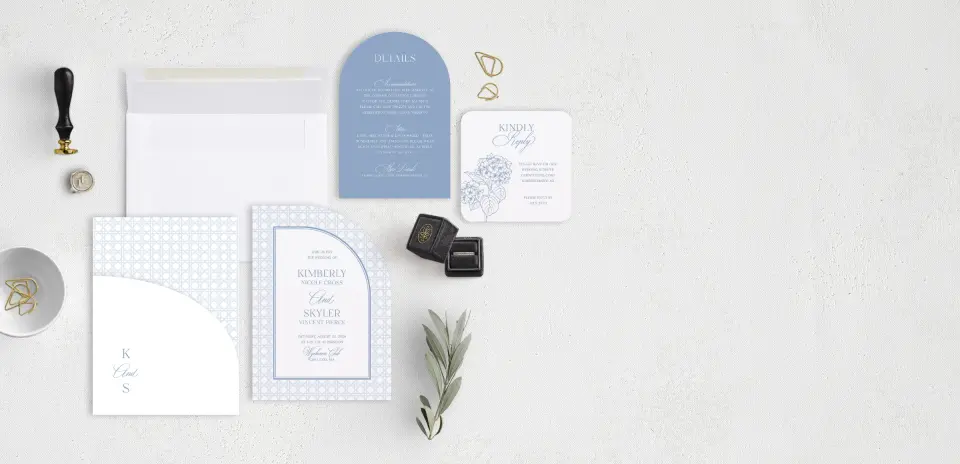Stacked Wedding Invitations with pocket and coordinating items
