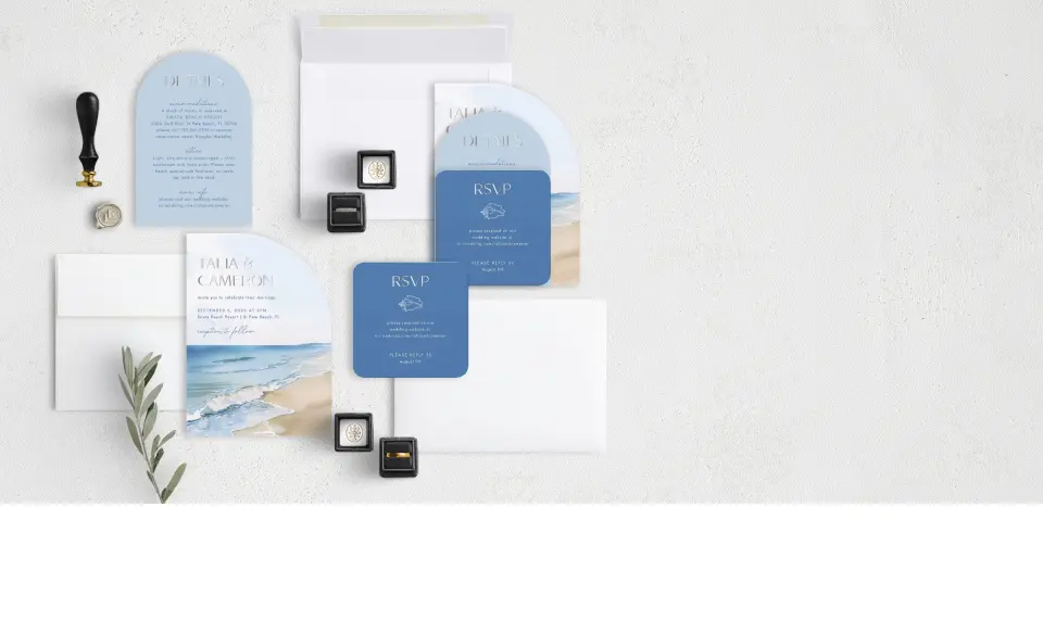 Stacked Wedding Invitations with coordinating items